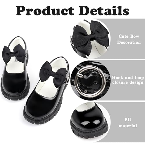 Image of Wulubaba Toddler Girl Dress Shoes Bow Black Dress School Shoes Princess Mary Jane for Toddler /Little Girl