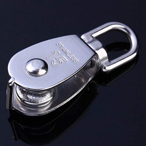 Stainless Steel Single Wheel Pulley Block Lifting Rope, M15, for Hanging Weight Things to Lighten Load, Using and Skating to, Sturdy and Reliable, Water Resistant,