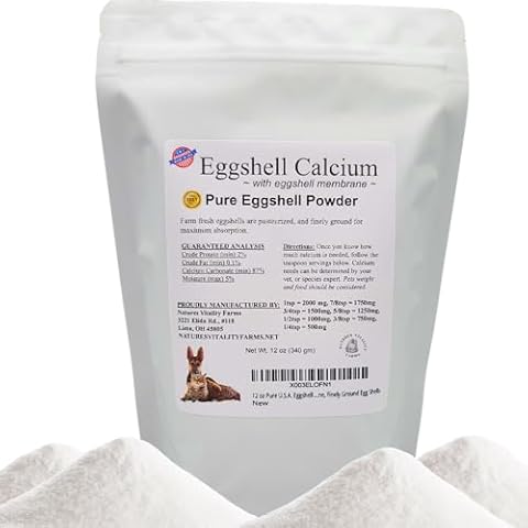 12 oz Pure U.S.A. Eggshell Powder for Dogs/Cats, Calcium Supplement with Membrane, Finely Ground Egg Shells Cover