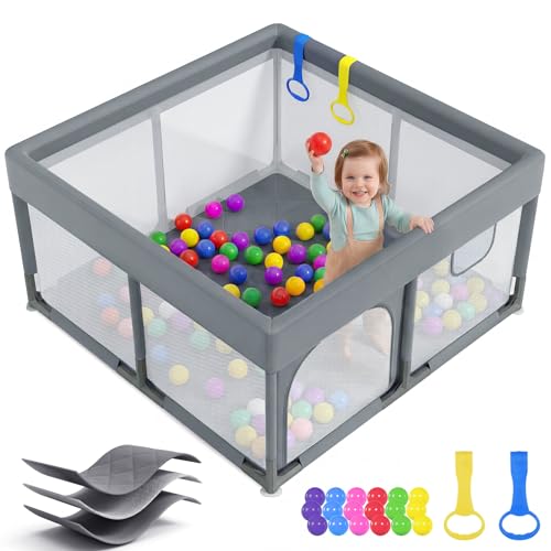 Dripex Parc pour bébé avec tapis intégré, parc sûr pour bébés (gris clair)