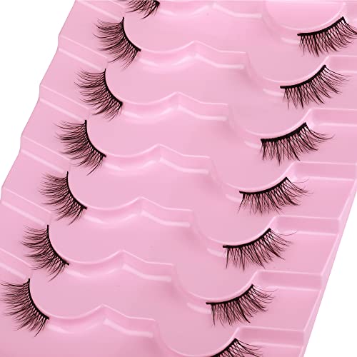 Half Lashes Natural Look Wispy Soft Strip Mink Eyelashes Cat Eye 3D Short False Lashes 7 Pairs Pack by ALICE