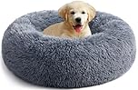 YOJOGEE Calming Donut Dog Bed for Medium Small Dogs Cats, Fluffy Anti AnXiety Dog Beds Washable Puppy Bed Non-Slip Plush Cuddler Warming Round FauX Fur Pet Bed,Dark Grey,60*60cm