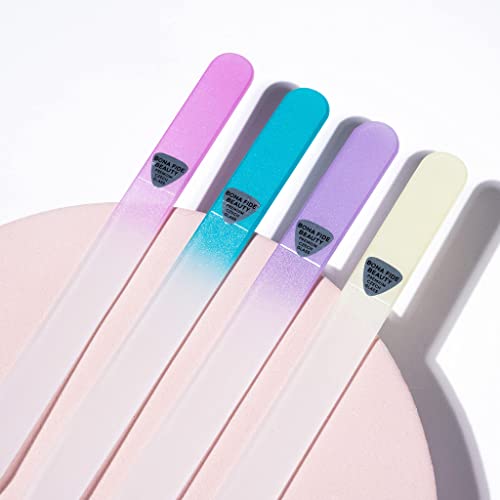 Glass Files For Nails, Glass Fingernail Files, Manicure Nail Care, Gentle Precision Filing, Expertly Shape Nails & Enjoy A Smooth Finish - Bona Fide Beauty 4-Piece Pastel Premium Czech #TOP3