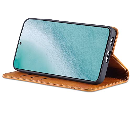 LUSHENG Capa para Galaxy S22+ Ultrafino Magnético Couro Vaca Clipe Carteira com 3 Slots Cartão Anti-