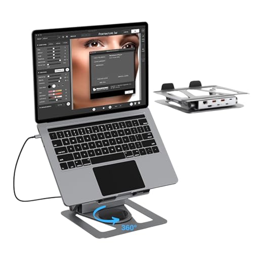 Soporte de laptop para evitar dolor de cuello con hub USB C