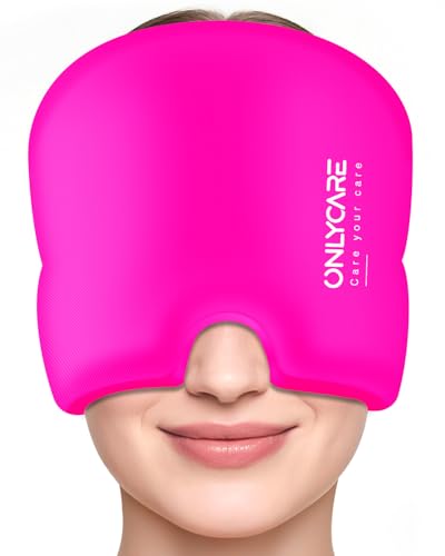 Migraine Relief Cap, ONLYCARE Headache Relief Cap, Soothing Migraine Mask, Odorless Gel Ice Head Wrap, Hot & Cold Therapy, Reusable Ice Pack for Tension and Stress (ROS Red)