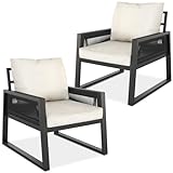 tectake® Lot de 2 Fauteuil Salon de Jardin Exterieur Coussins épais Inclus Cadre en Aluminium laqué époxy Mobilier Canape Exterieur Balcon Terrasse Veranda Maison