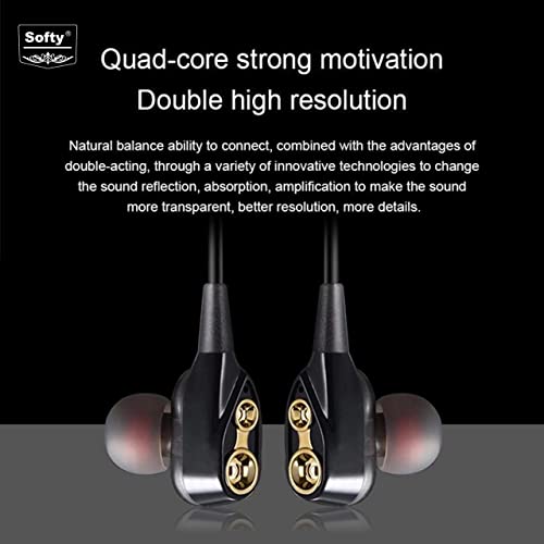 Image of SOFTY SEP-08 in-Ear Headset with MIC, for Music and Talk, Dual Speaker for Extra BASS Clear Sound, Special Design Black