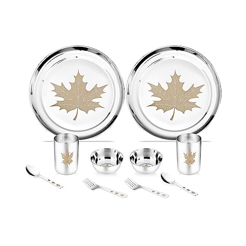 Image of Classic Essentials Stainless Steel Dinner Set|Serves 2 People|Heavy Gauge|Kitchen Set|Permanent Laser-Maple (Set of 10)
