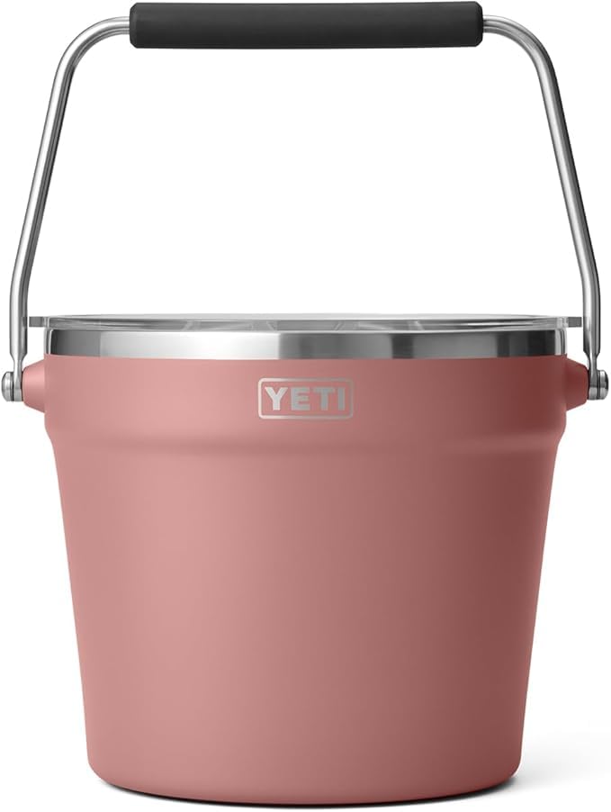 YETI Rambler Beverage Bucket, Double-Wall Vacuum Insulated Ice Bucket with Lid, Sandstone Pink, 7.6 L