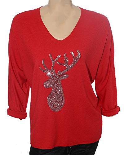 Preisvergleich Produktbild GLM Damen Pullover Hirsch aus Pailettten mit Angora, Supersoft (Himbeere)