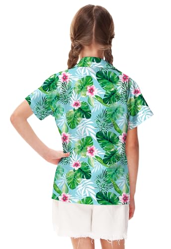 Image of Remimi Unisex Kids 4th of July Button Up Shirt Boys American Flag Print Hawaiian Beach Short Sleeve Tops 5-14 Years