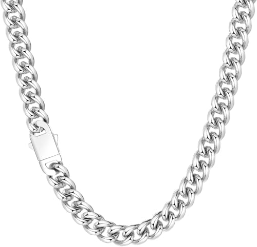 Saintda Cuban Link Chain for Men Stainless Steel Chain Necklaces Silver Chain 6/8/MM Chunky Miami Cuban Link Chain Sturdy & Not Easy to Fade 16 18 20 22 24 Inch