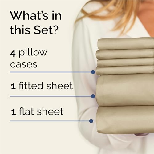 Image of King 6 Piece Bed Sheet Set - Comfy, Breathable & Cooling Sheets - Beige | Ultra Soft Hotel Luxury Bedding Set w / 8-16 Inch Deep Pockets - 1 Flat & 1 Fitted Sheet & 4 Pillowcases - Wrinkle & Fade Free