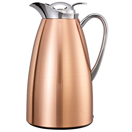 Service Ideas CJZ1CP Classy Carafe, Glass Lined vacuum insulated, 1 Liter, 33.8 Ounces, Copper Finish