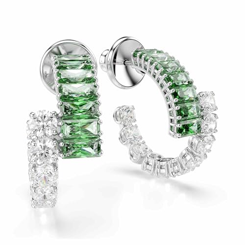 Swarovski Matrix hoop earrings, Mixed cuts, Green, Rhodium Finish3