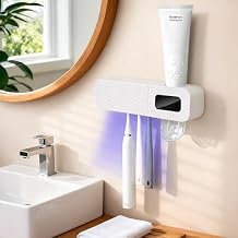 Smart Wall-Mounted Toothbrush Holder for Bathroom WhiteToothbrush Storage Organizer with 3 Slots Toothbrush Holders with Toothpaste Dispenser for Drying Function