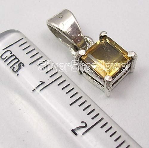 Citrine Prong Setting Pendant 0.6" 1.4 Grams Sterling Silver Stone Gift Cyber Sites3