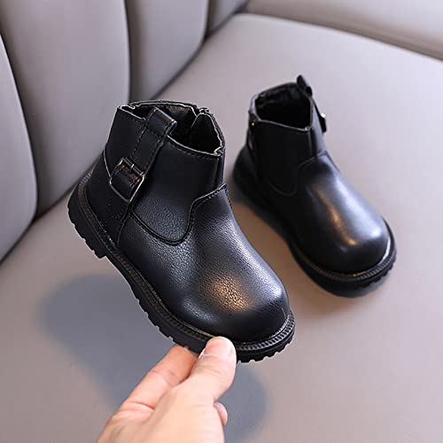 Simple Autumn and Winter Girls Boots Round Toe Flat Sole Thick Bottom Non Slip Buckle Warm Solid Color4