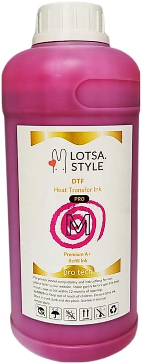 LOTSA. STYLE Premium PRO DTF Ink Refill for Inkjet Printers Heat Transfer Film Printing, Large and Wide Format Commercial Edition (1000ml, Magenta)