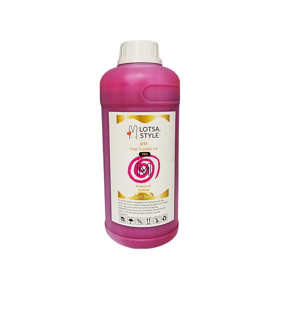 LOTSA. STYLE Premium PRO DTF Ink Refill for Inkjet Printers Heat Transfer Film Printing, Large and Wide Format Commercial Edition (1000ml, Magenta)