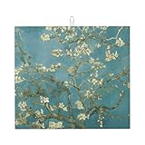 Saugfähige Abtropfmatte mit Mandelblüten-Druck, für Küchenzubehör, Thekenunterlage, faltbar, wiederverwendbar