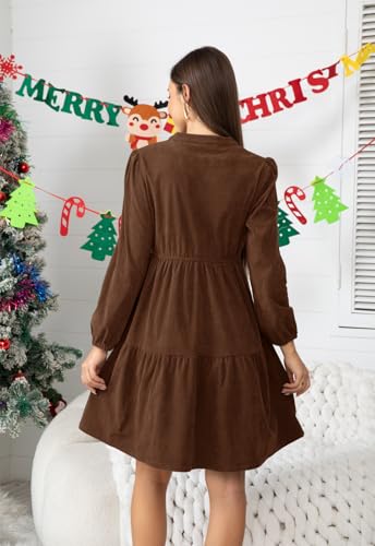 Jayscreate Women's 2025 Long Sleeve Corduroy Dress Above Knee A-Line V Neck Fall Winter Short Work Dress2