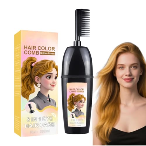 Image of Permanent Herbal Hair Color Shampoo Comb with Plant-Based Formula & Nourishing Hair Care Suitable for All Hair Types &, Natural Hair colur for Even Coverage for women, men,Color Stick200ml (Golden Brown)