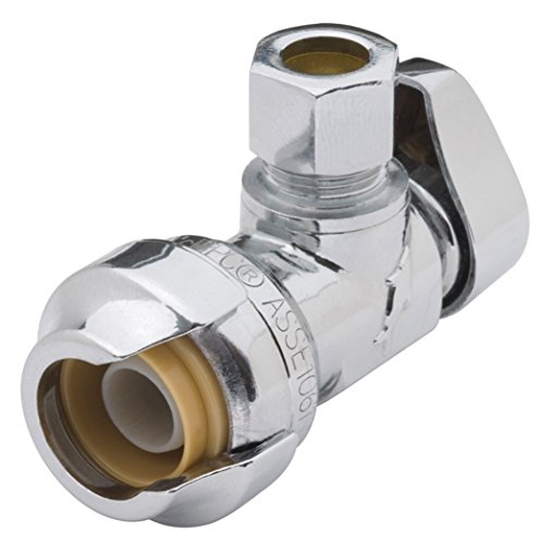 Image of SharkBite 23036-0000LF Brass Push Angle Stop, 1 /2 in. x 3 /8 in. Compression, Chrome (Pack of 1)