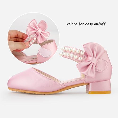 Girls Dress Shoes - Closed Toe Heels with Bow & Flower Embellishments for Wedding & Party2