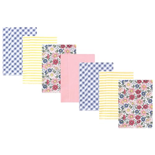 Image of Hudson Baby Unisex Baby Cotton Poly Flannel Burp Cloths, Pink Blue Pretty Floral 7 Pack, One Size