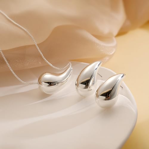 Teardrop Necklace Earrings Jewelry Set for Women, Dupes Drop Dainty 14k Gold Plated Water Hypoallergenic Pendant Necklace