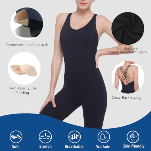 Image of LOVESOFT Workout Jumpsuits for Women Sleevesless Bodycon Backless Unitard
