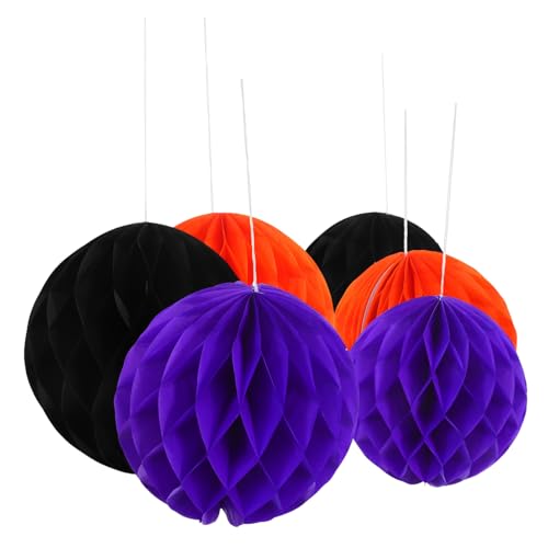 jojofuny 6pcs Boules en Papier Alvéolé : Décorations Suspendues en Papier pour Halloween, Couleurs Assorties, 20 cm & 15 cm, Pompons en pour Fête, Festival, Événement et Décor