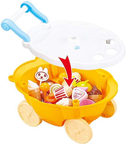 Image of LONGMIRE Plastic 42 Pcs Big Size Kitchen Playset | Musical & Light Kitchen Set Toy for Kids with Sound and Accessories Set for 4 Year Old (LONGMIRE-Ice Cream Trolley)