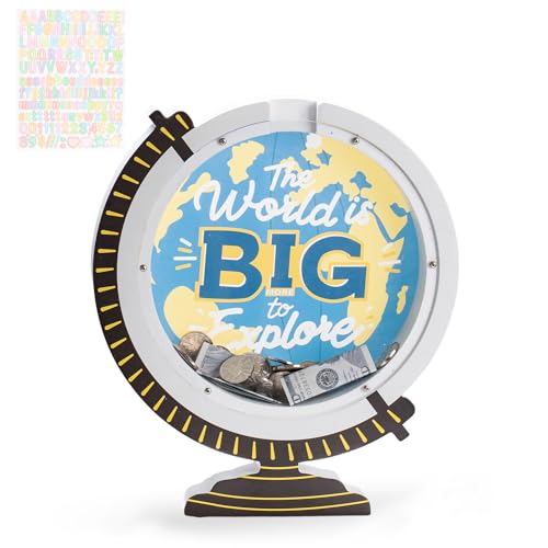 AORCMITN Wooden Globe Piggy Bank for Boys Kids Girls Clear Real Money Coin Bank Toy Toddler Birthday