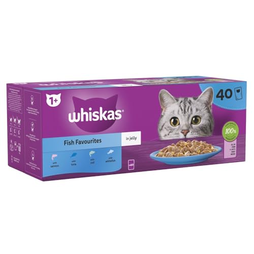 WHISKAS Adult Wet Cat Food, Fish in Jelly, 40 x 85g Pouches