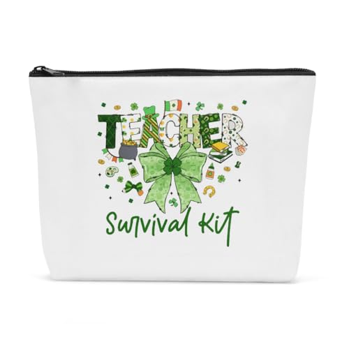 Sldpngo Teacher Survival Kit Makeup Bag Teacher Make Up Bags Gifts for Women Teachers St Patricks Day Birthday Appreciation Gift Organizer Travel Toiletry Bag for Teachers Women Cosmetic Bags
