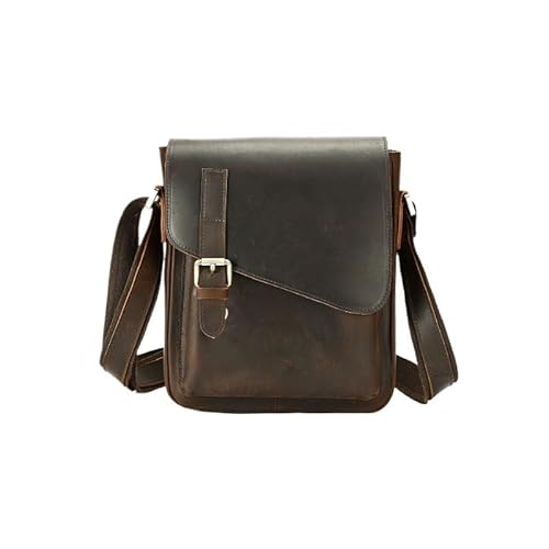 [HNJUBVG] JSEIAJB Brown Leather Flip Top Vertical Messenger Bag Casual Crossbody Single Shoulder Backpack(Style1)