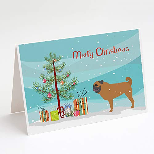 Caroline's Treasures BB2965GCA7P Pug Merry Christmas Tree Greeting Cards and Envelopes Pack of 8 Blank Cards with Envelopes Whimsical A7 Size 5x7 Blank Note Cards