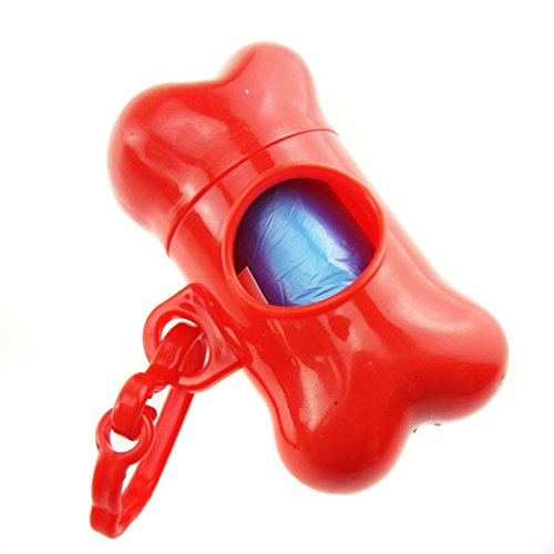 Bodhi2000 Hueso en forma de perro mascota bolsa de residuos titular - bolsa de basura de plástico dispensador portador caso (rojo)