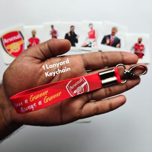 Image of TenorArts Arsenal Gift Box Merchandise for Fans - 5x7 Inches Laminated Photo Frame,1 Arsenal Keychain, 1 Badge, 4 4x6 inches Sized Posters, Multi sized Football Stickers - 5 items in 1 Box | Perfect for Gifting Football Fans