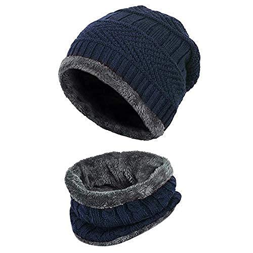 Image of Woolen Cap for Men - Winter Wear Topi with Neck Scarf Cover Muffler Face Cover, Hello Kitty Unisex Beanie Caps with Neckwarmer Set of 2 Free Size