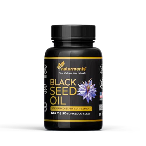Naturments Premium Black Seed Oil Capsules Softgels 100% Organic Unrefined Non GMO Cold Pressed Extra Virgin Nigella Sativa Pure Halal Kalonji Oil - 60 Softgels (1250 mg Each) Naturments Premium Black Seed Oil Capsules Softgels 100% Organic Unrefined Non GMO Cold Pressed Extra Virgin Nigella Sativa Pure Halal Kalonji Oil - 60 Softgels (1250 mg Each)