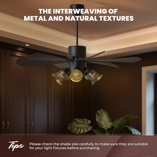Image of Lampshade, ALUCSET Ceiling Fan Light Covers Set of 4, Metal Replacement Light Globe Shades for Pendant Fixtures, Chandeliers, Wall Sconces, Table Lamps, 2-1 /8 inch Fitter Size, 5-1 /8 inch high x 6 inch Diameter