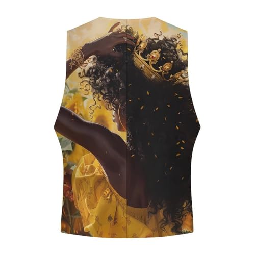 Black Queen African American Sunflower Men's Suit Vest Waistcoat Vests Formal Dress with 2 Pockets for Business Casual Tuxedo4