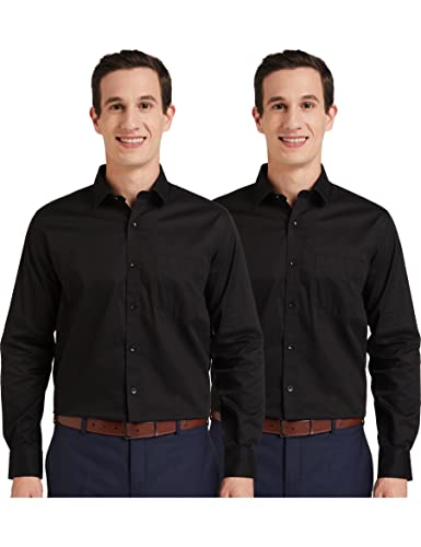Amazon Brand – Symbol Men’S Solid Regular Shirt (Pack Of 2) (Ss20-Sym-Fs-01_Epp-1B_Black 40)