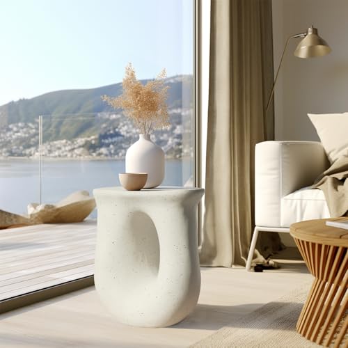 White Concrete Outdoor Dining Table: Stylish, Durable Patio Essential 5 Concrete Side Table Art Lightweight : Small End Table 42.5x33x45cm Outdoor Garden Patio Side Tables Bedside for Living Room Indoor Home Balcony
