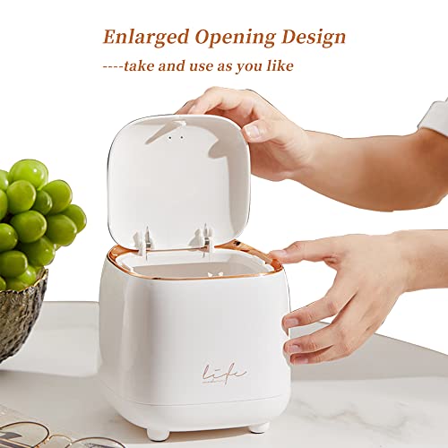 Mini Countertop Trash Can With 5 Rolls Of Trash Bags, Waste Can With Press Type Lid, 0.5 Gallon/1.5 Liter Wastebasket Trash Can Dispenser, Mini Bin For Bathroom Vanity,Coffee Table (White) #TOP2