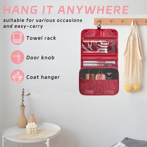 Image of Toiletry Bag Travel Bag with Hanging Hook for Women and Men,Red